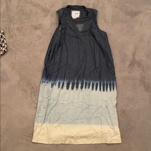 Sleeveless denim dress with ombré tie dye hem